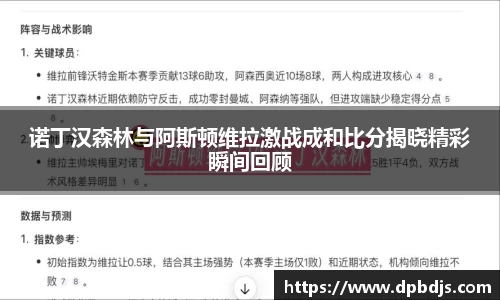 诺丁汉森林与阿斯顿维拉激战成和比分揭晓精彩瞬间回顾